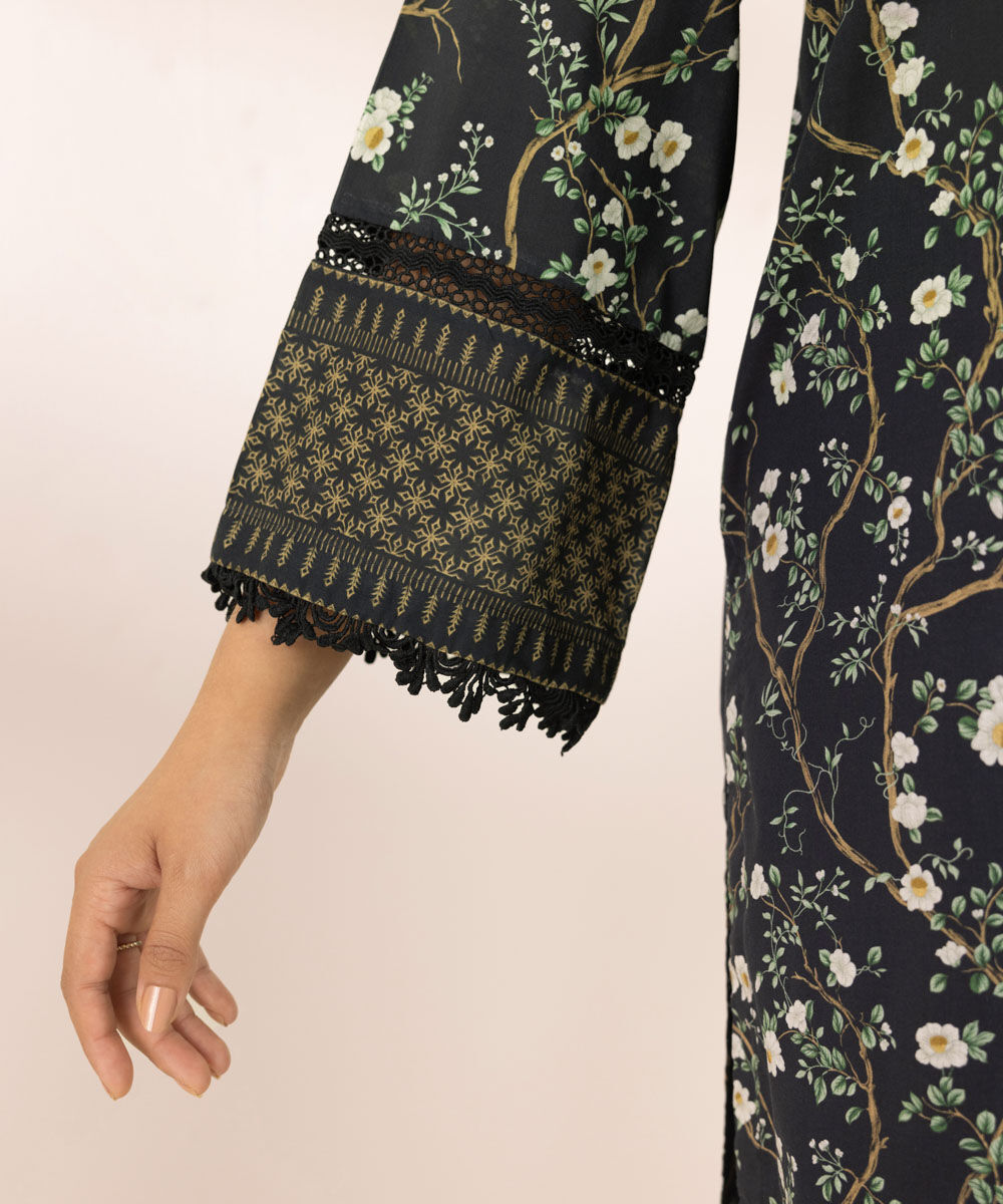 Women's RTW Lawn Black Printed A-Line Shirt