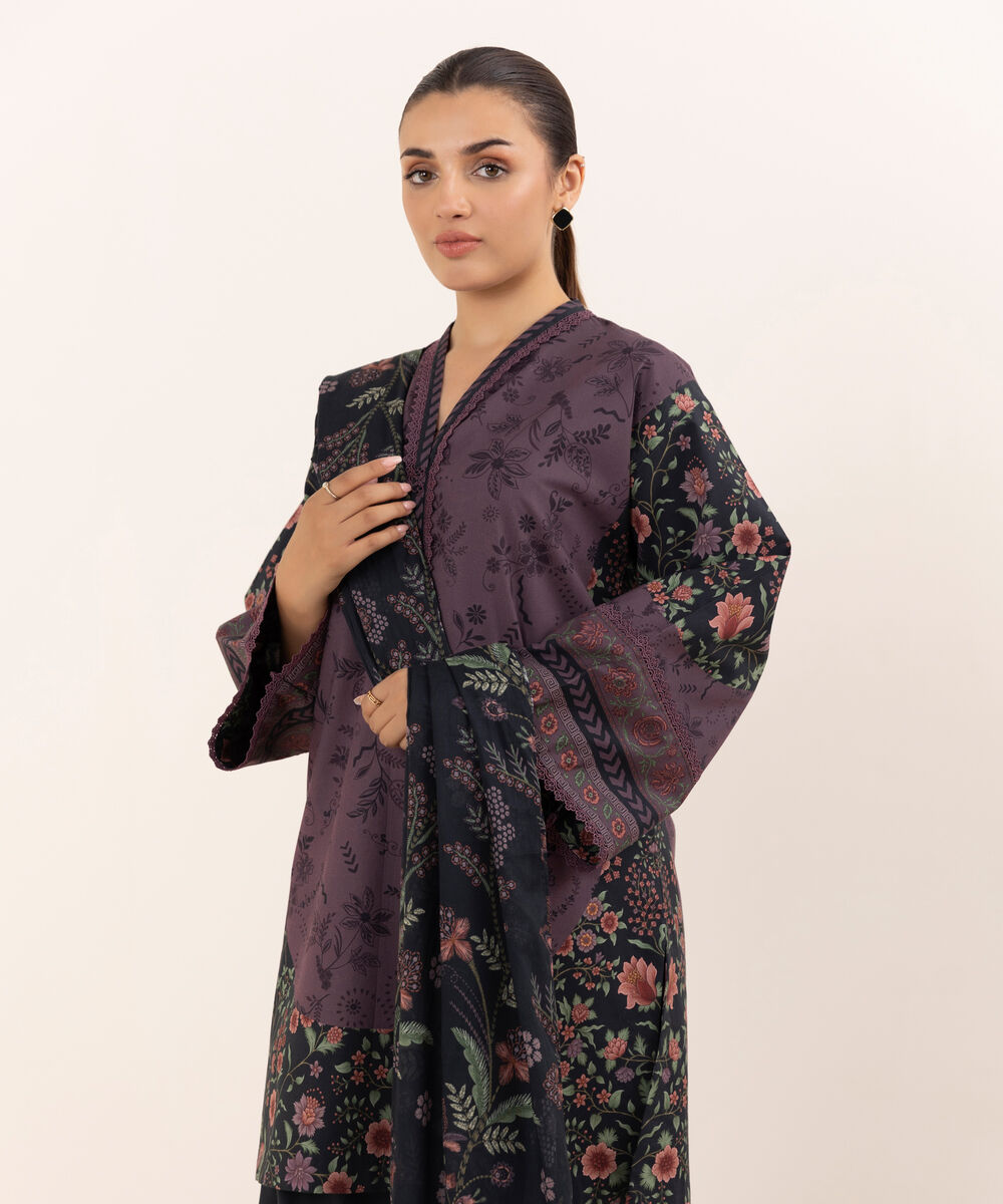 Women's Unstitched Cotton Printed Three Piece Suit