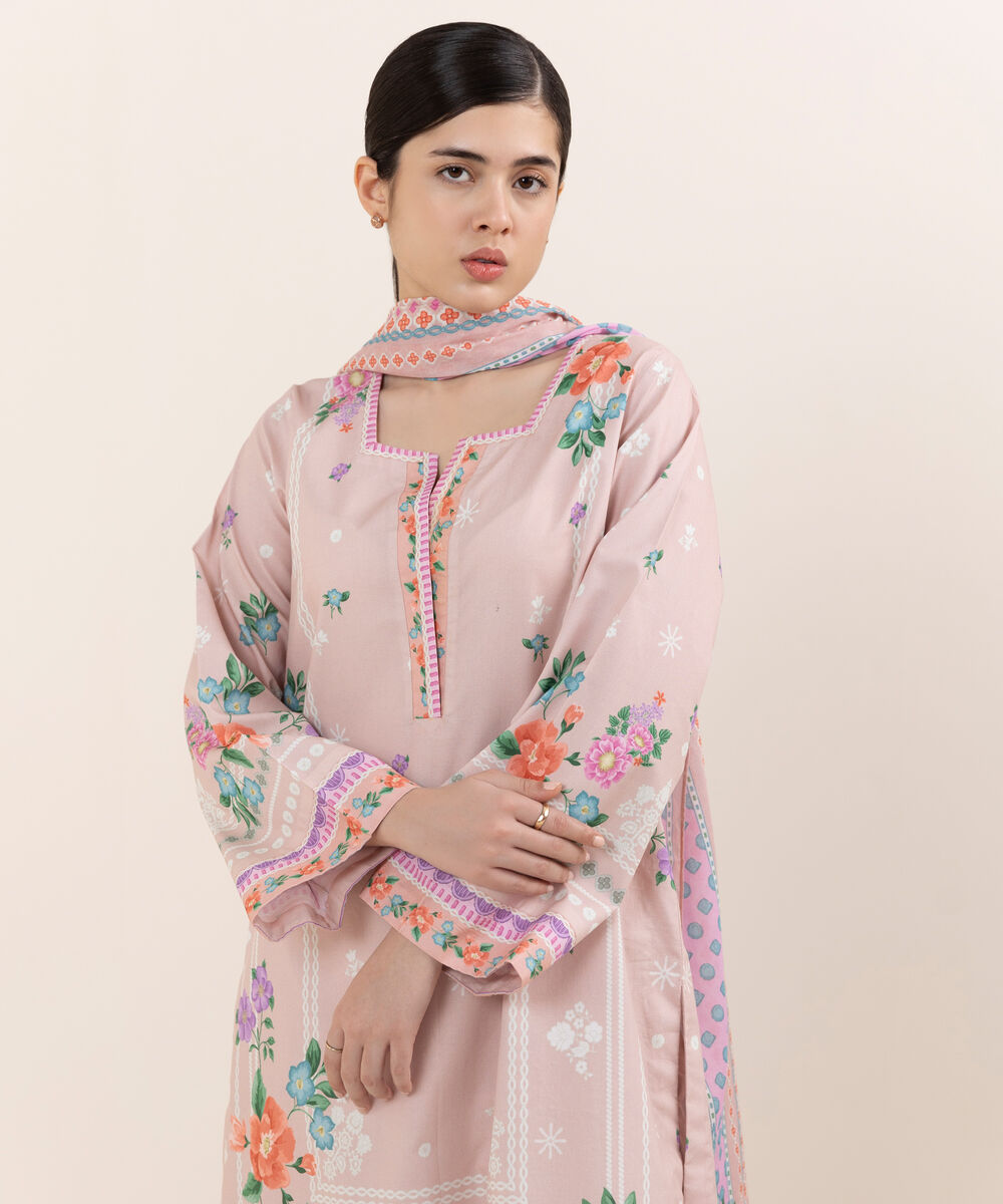 Women's Unstitched Cotton Printed Three Piece Suit