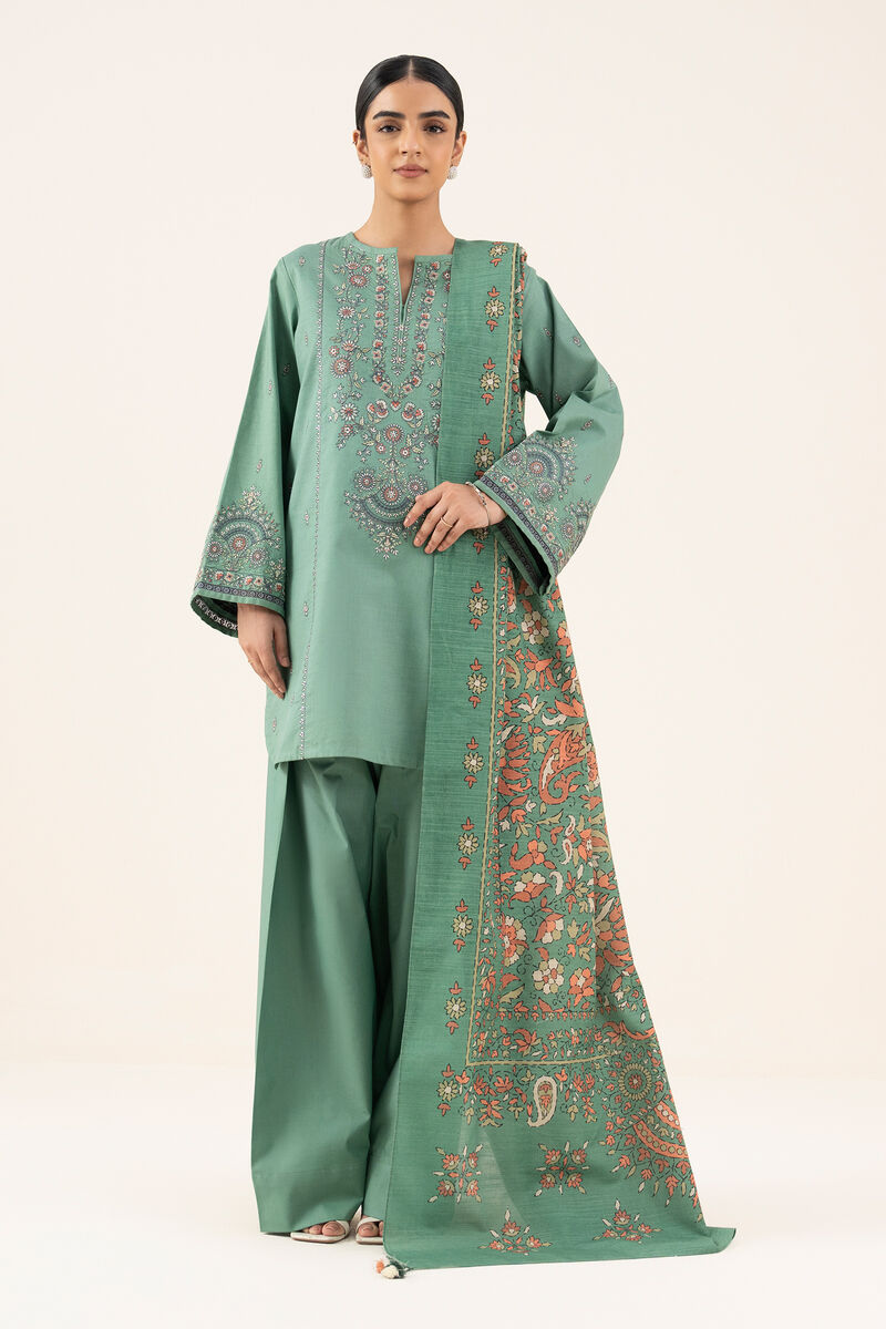 2 Piece - Embroidered Cotton Suit