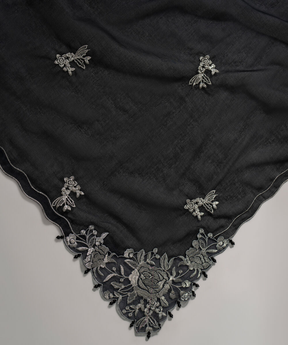 Women's RTW Fine Voil Solid Black Dupatta