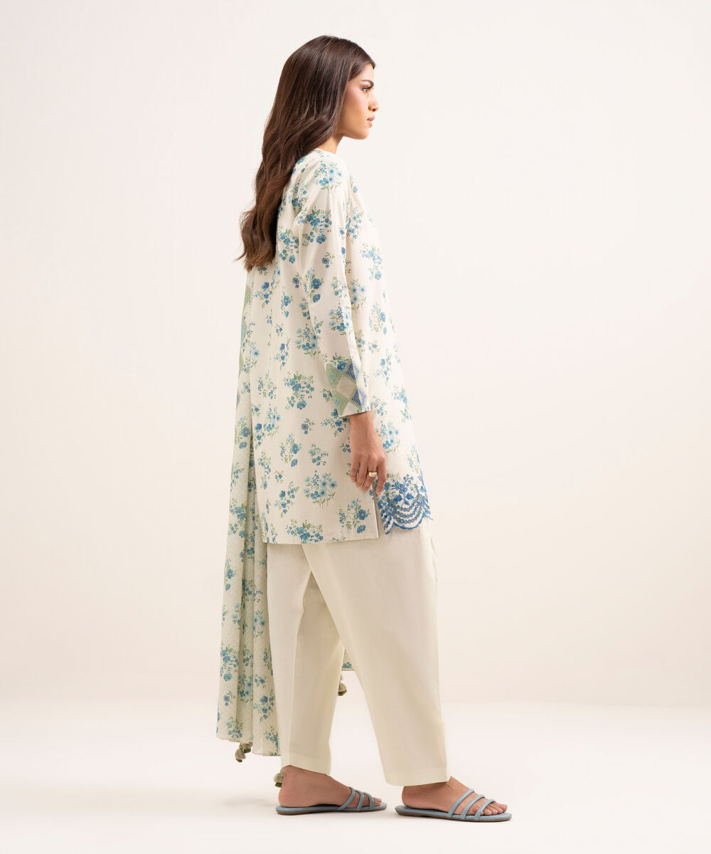 Women's Unstitched Lawn Embroidered Blue 3 Piece Suit