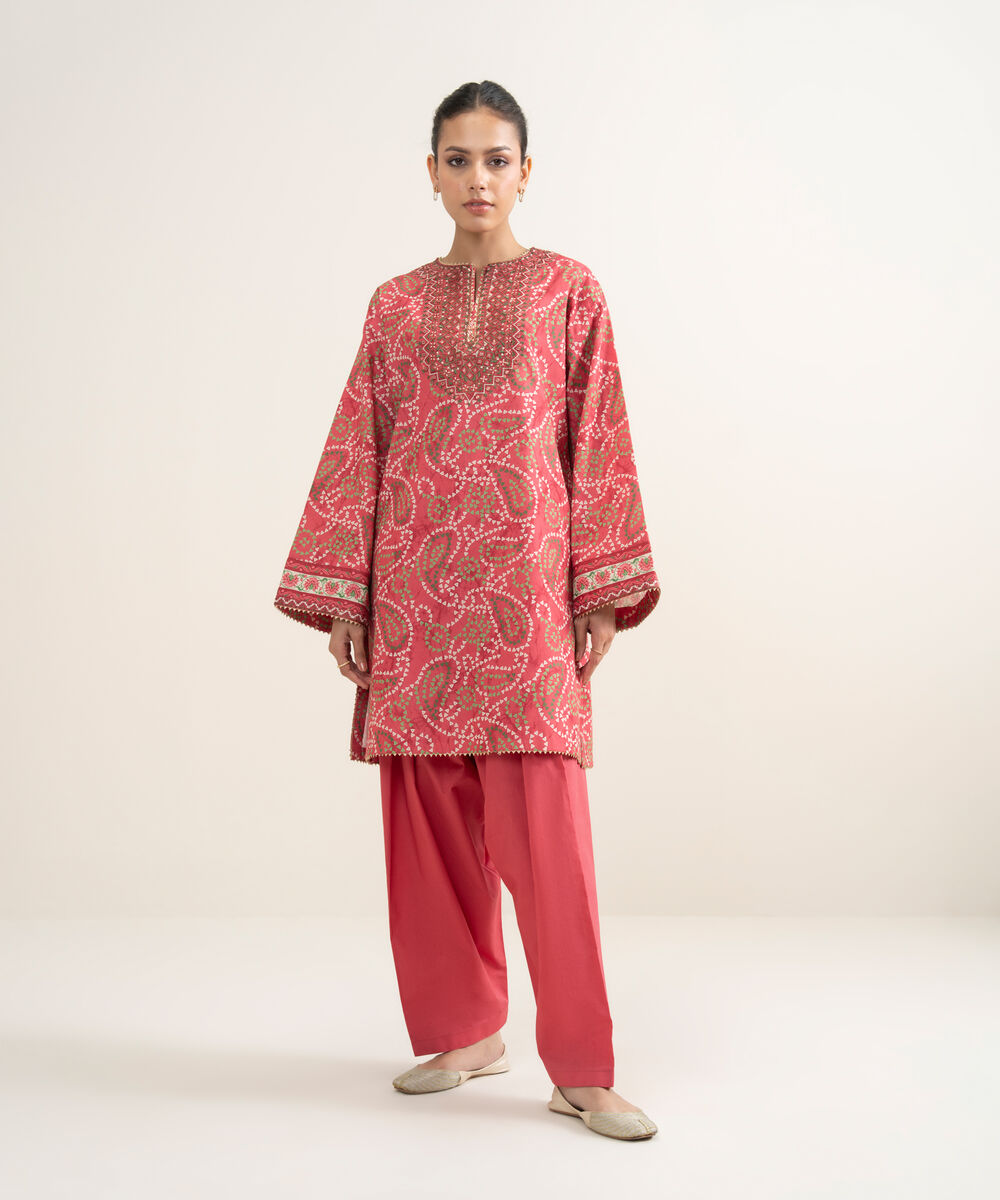 Women's Unstitched Lawn Embroidered Light Red 2 Piece Suit