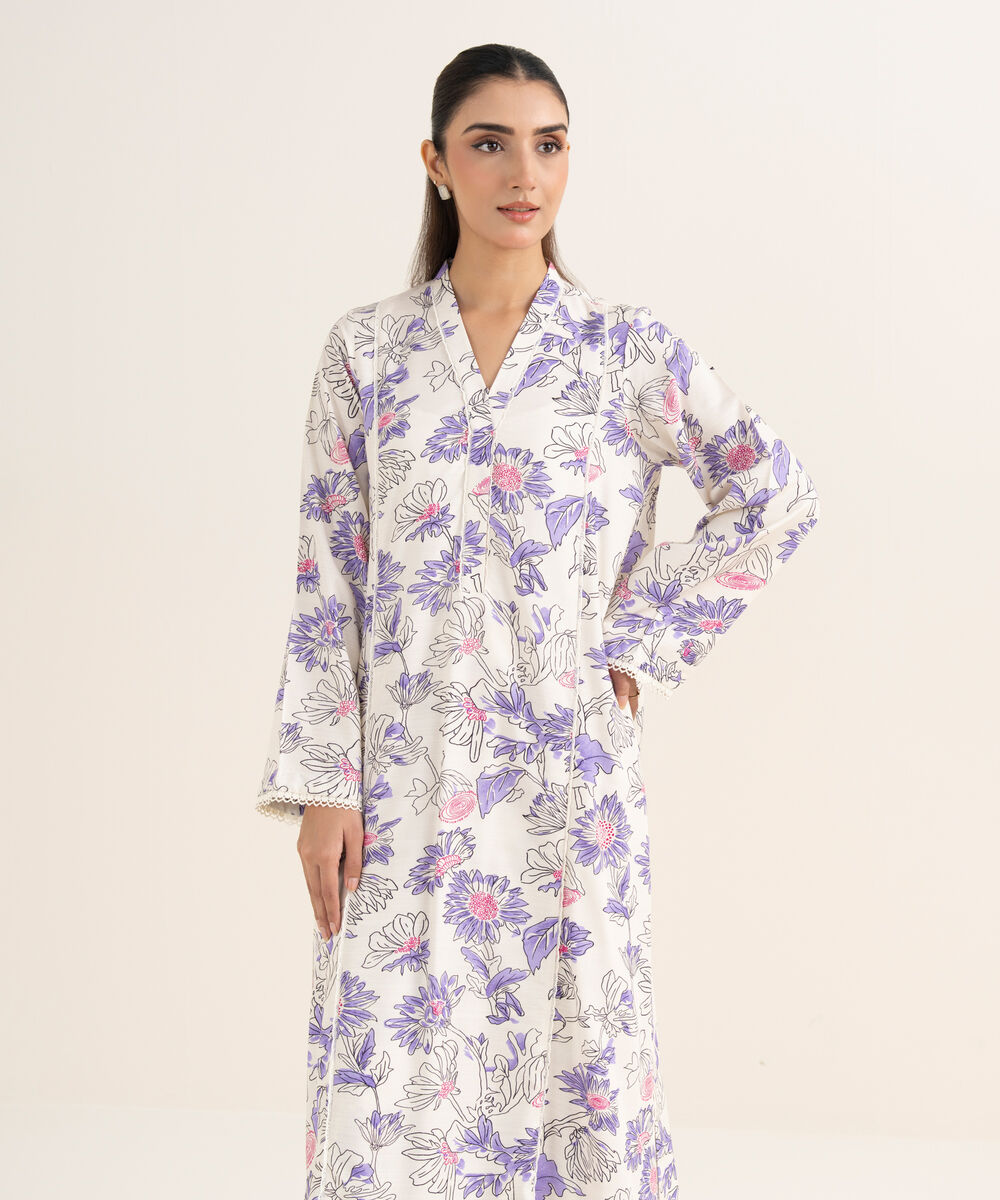 Women's RTW Herringbone Printed White A-Line Shirt