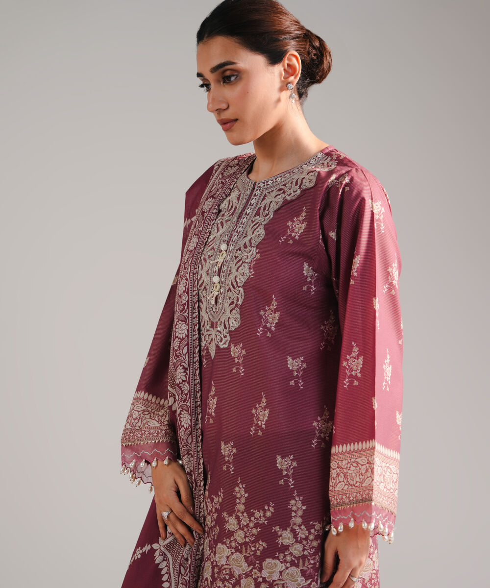 Women's RTW Zari Lawn Embroidered Pink 3 Piece Suit