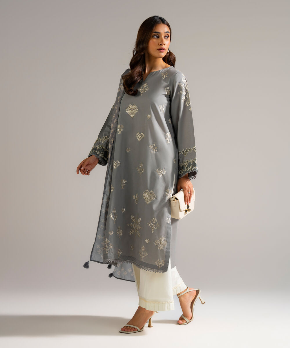 Women's RTW Lawn Embroidered Grey 2 Piece Suit