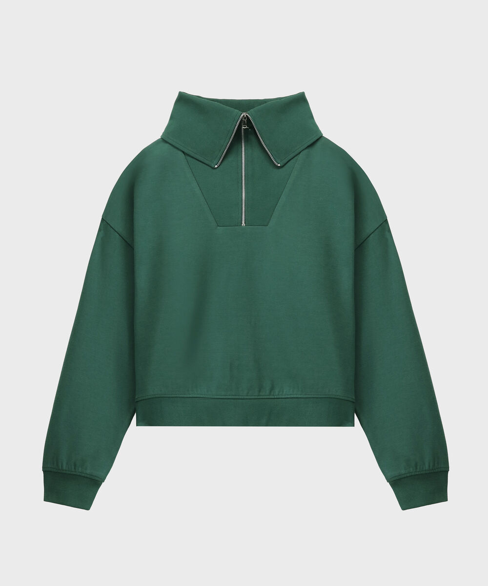 Women's Western Wear Green Zip-Up Interlock Sweatshirt