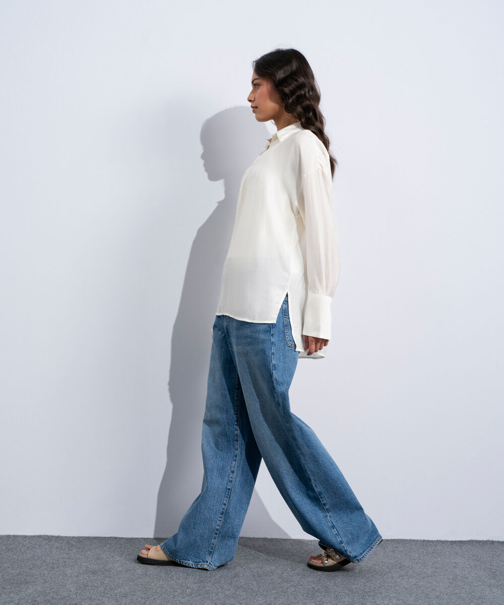 Women's Western White Textured V-Neck Top