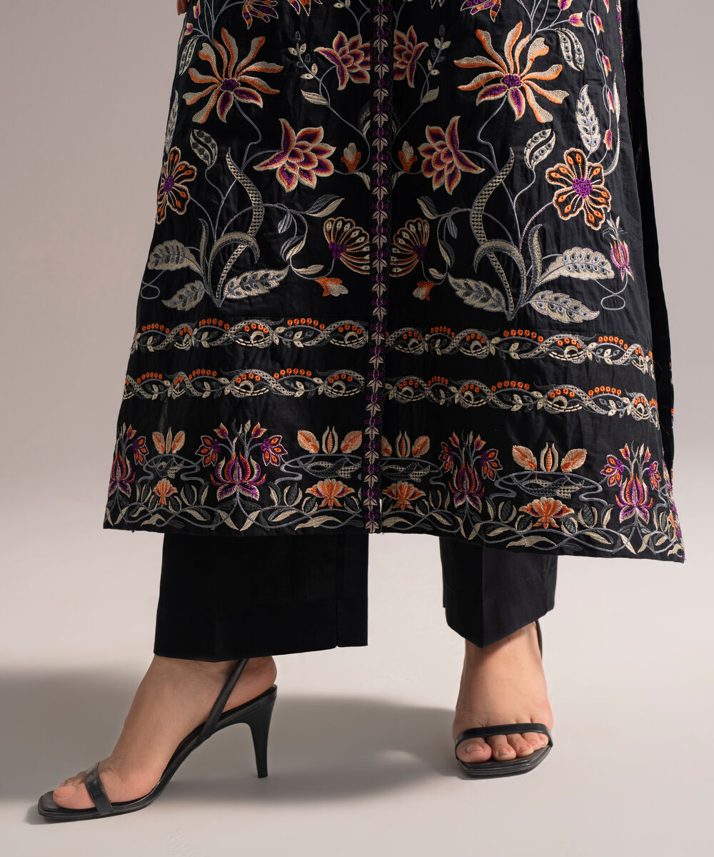 Women's RTW Cambric Embroidered Black 3 Piece Suit