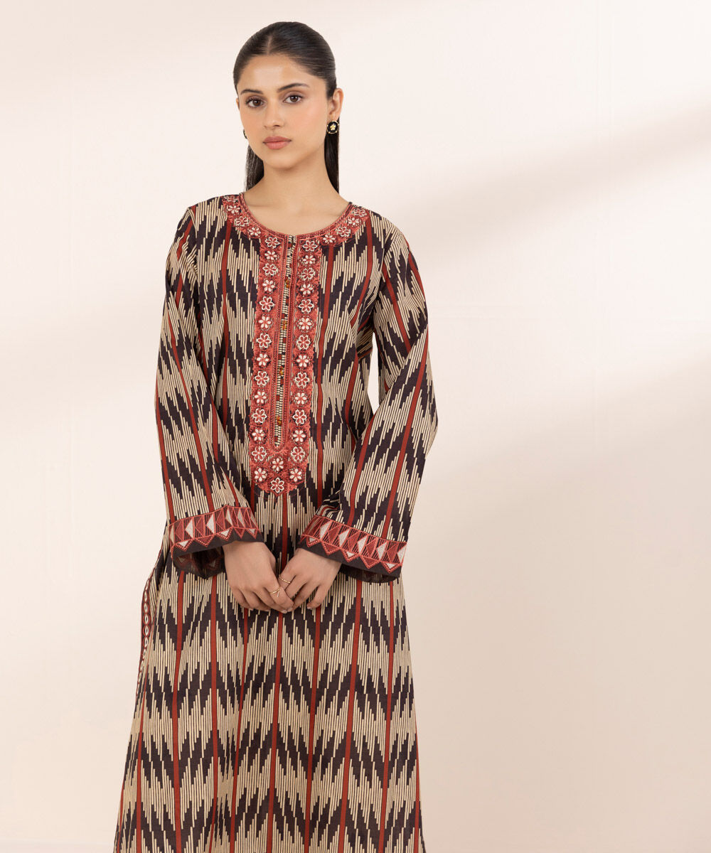 Women's RTW Lawn Multi Embroidered A-Line Shirt