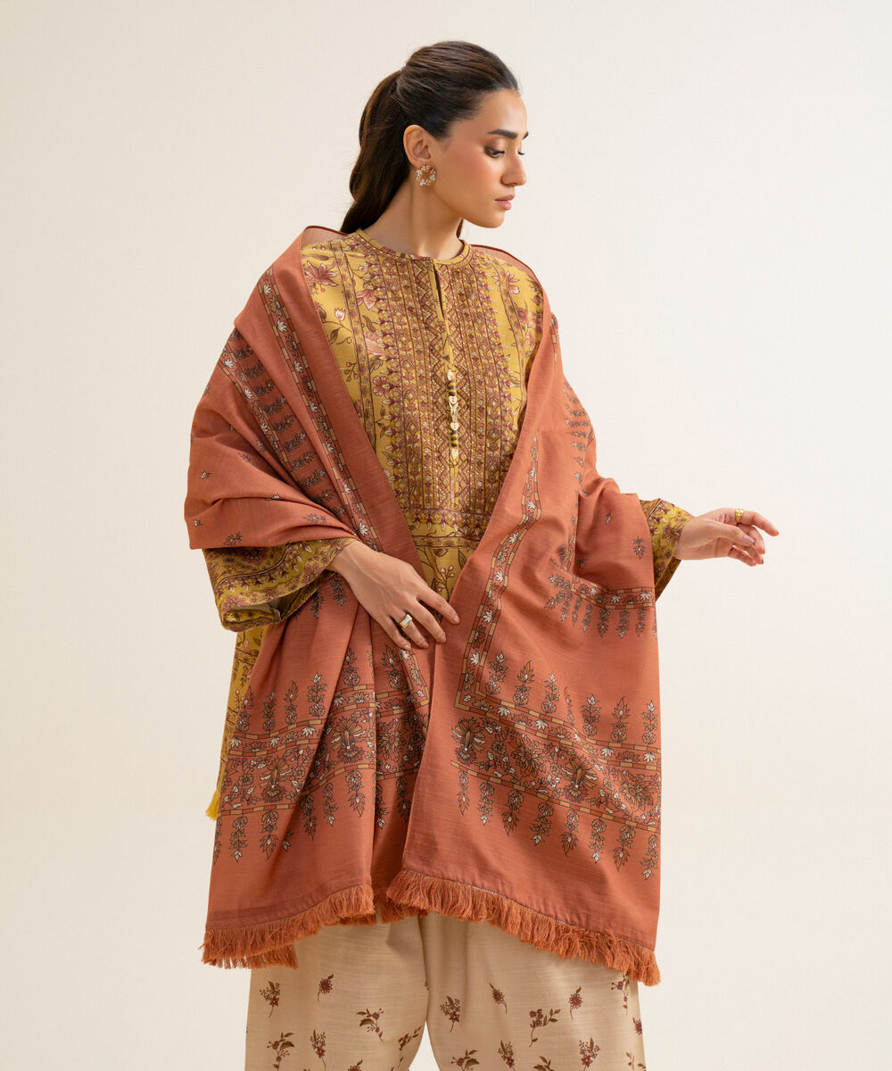 Women's Unstitched Cotton Printed Yellow 3 Piece Suit