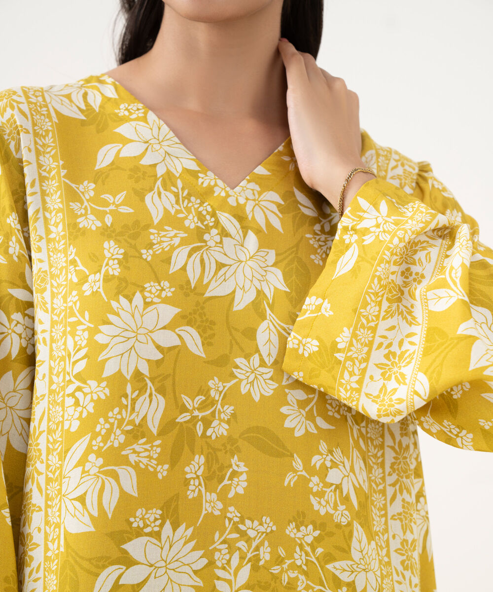 Women's RTW Linen Viscose Printed Lime Straight Shirt