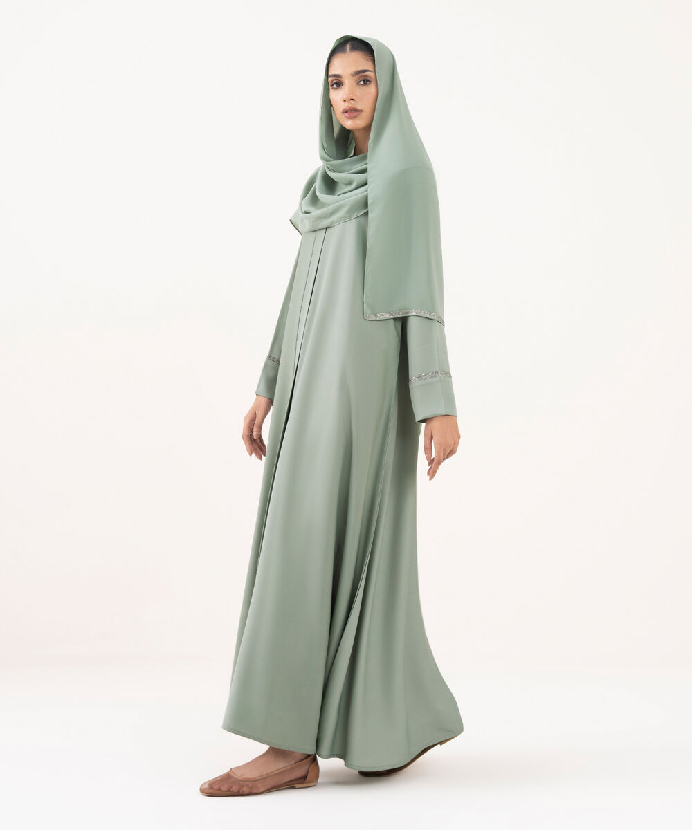 Women's Green Textured Fabric Abaya Set