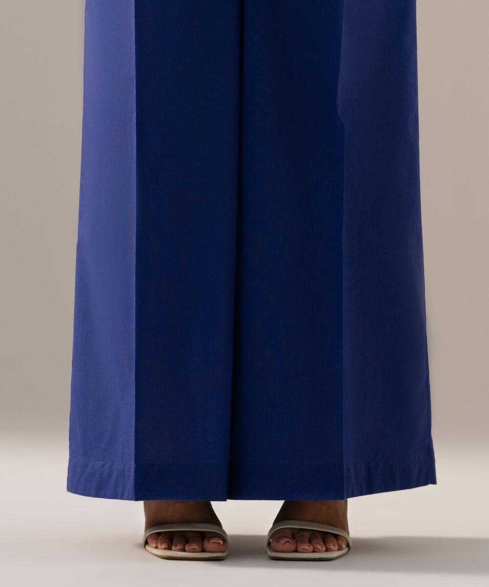 Women's RTW Cambric Solid Blue Flared Pants