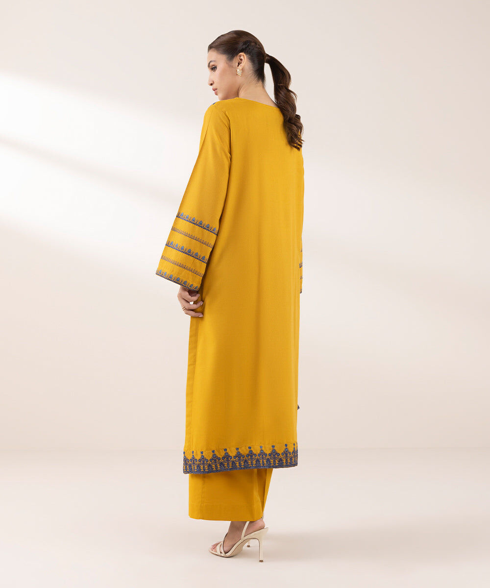 Woman - Yellow Embroidered Cotton Karandi Shirt