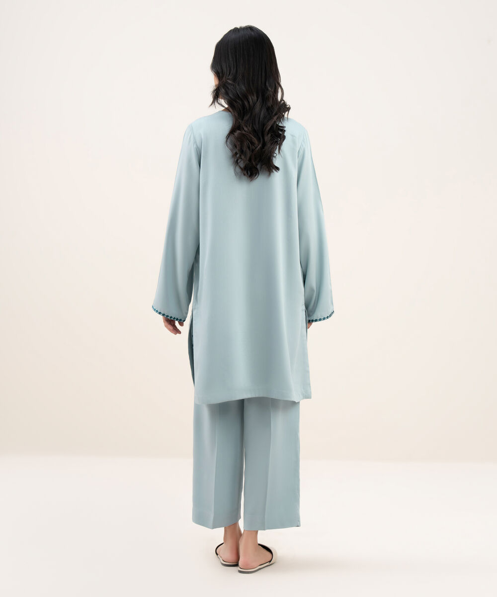 Women's RTW Bedford Embroidered Straight Blue Shirt