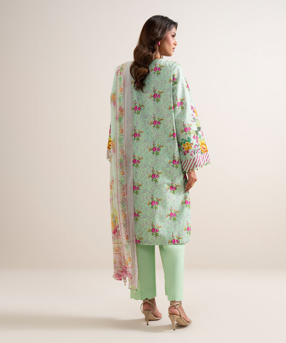 Women's Unstitched Zari Cotton Embroidered Green 3 Piece Suit