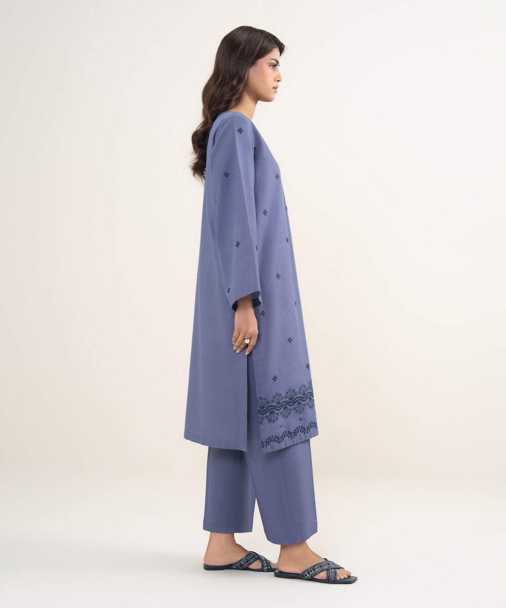 Women's Unstitched Zari Khaddar Blue 3 Piece Suit
