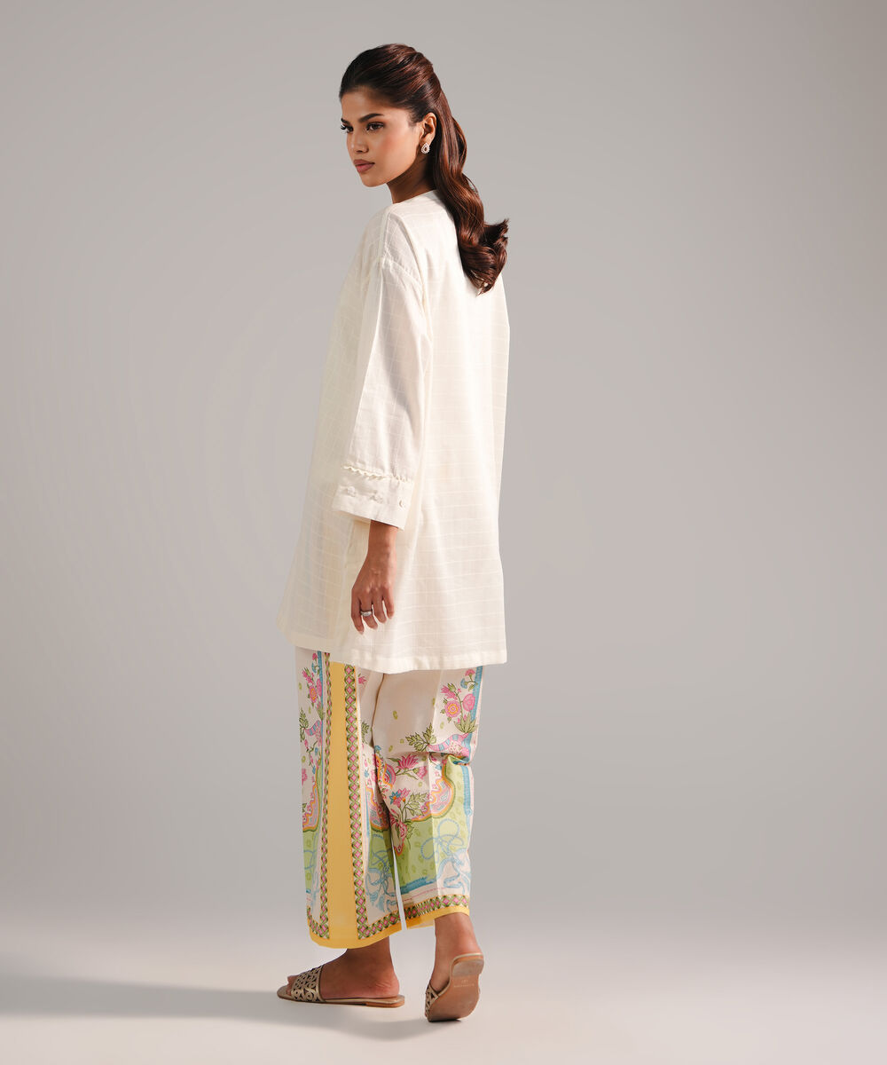 Women's RTW Dobby Embroidered Off White 2 Piece Suit