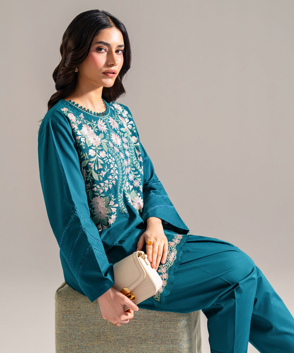 Women's RTW Lawn Embroidered Green 2 Piece Suit