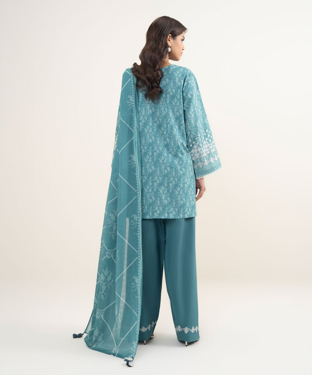 Women's Unstitched Lawn Embroidered Aqua 3 Piece Suit