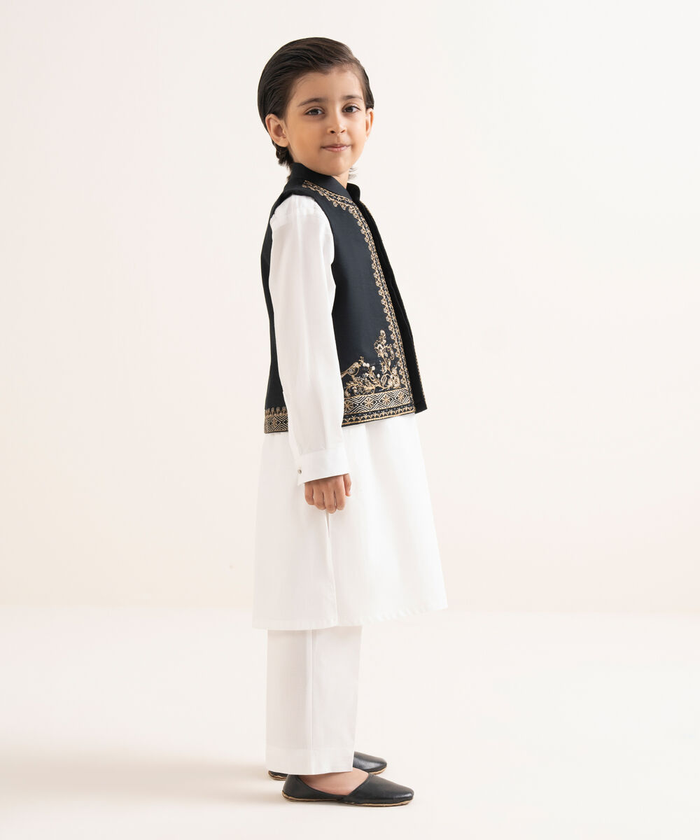 Boy's Stitched Premium Cotton Black Waistcoat