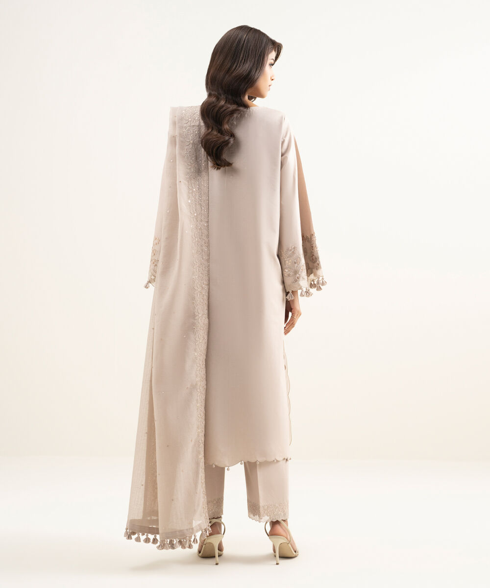 Women's Unstitched Lawn Embroidered Light Tea Pink 3 Piece Suit