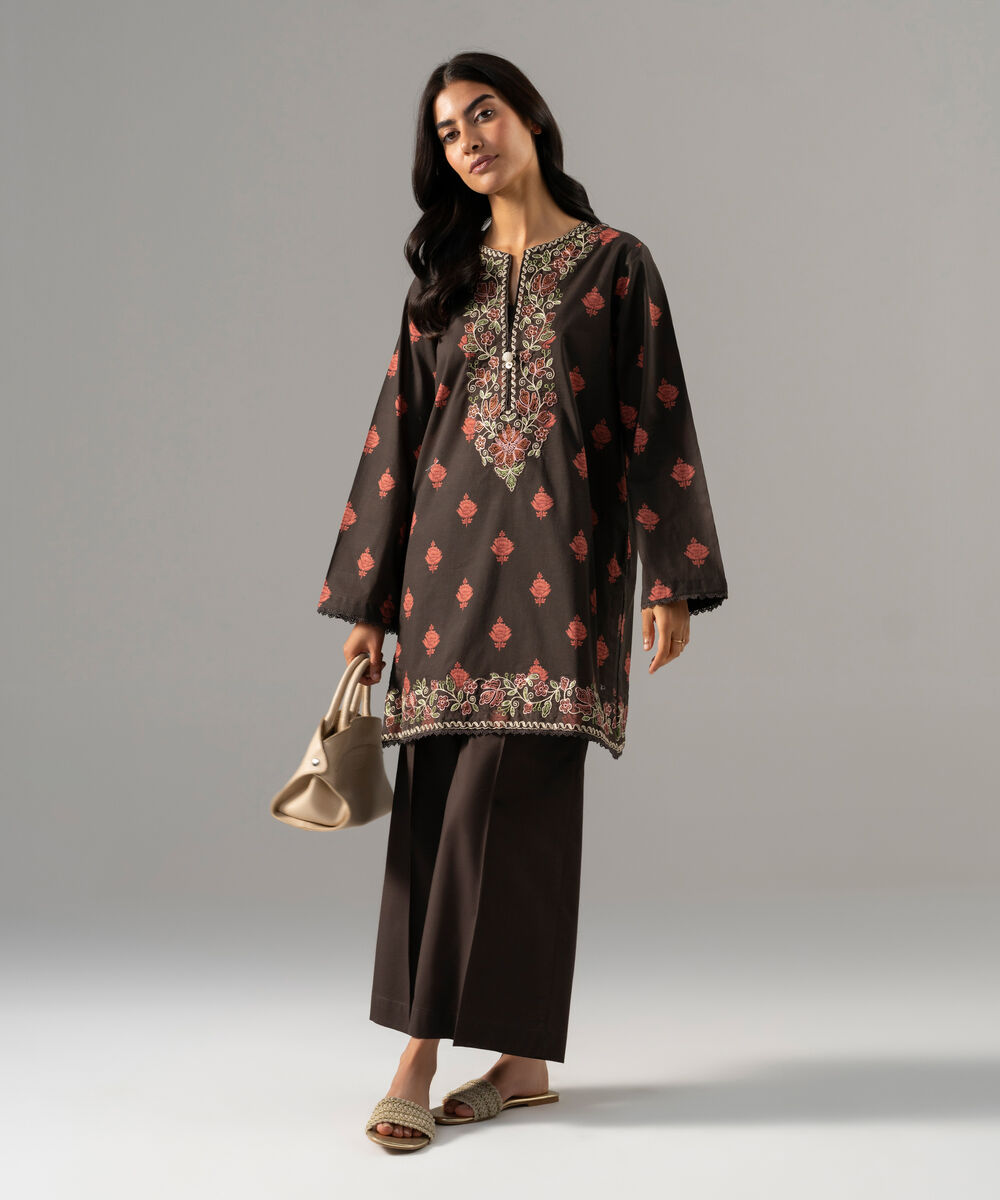 Women's RTW Lawn Embroidered Brown 2 Piece Suit