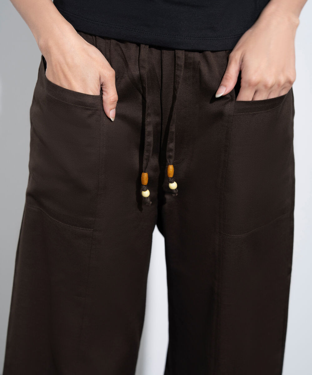 Women's Western Brown Linen Blend Pull-On Trousers