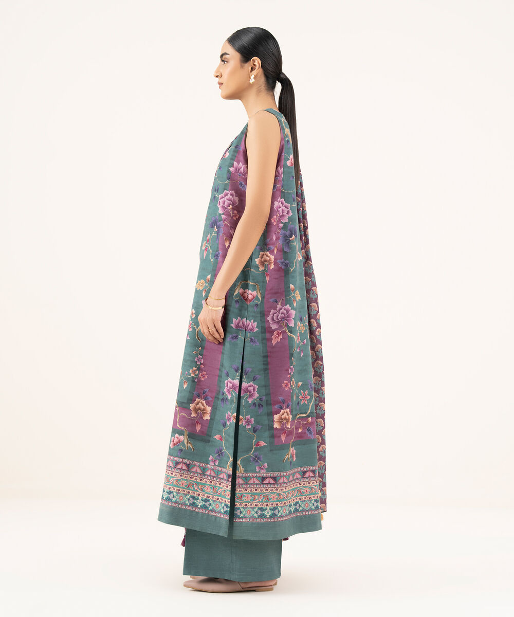 Women's Unstitched Khaddar Printed Green 3 Piece Suit