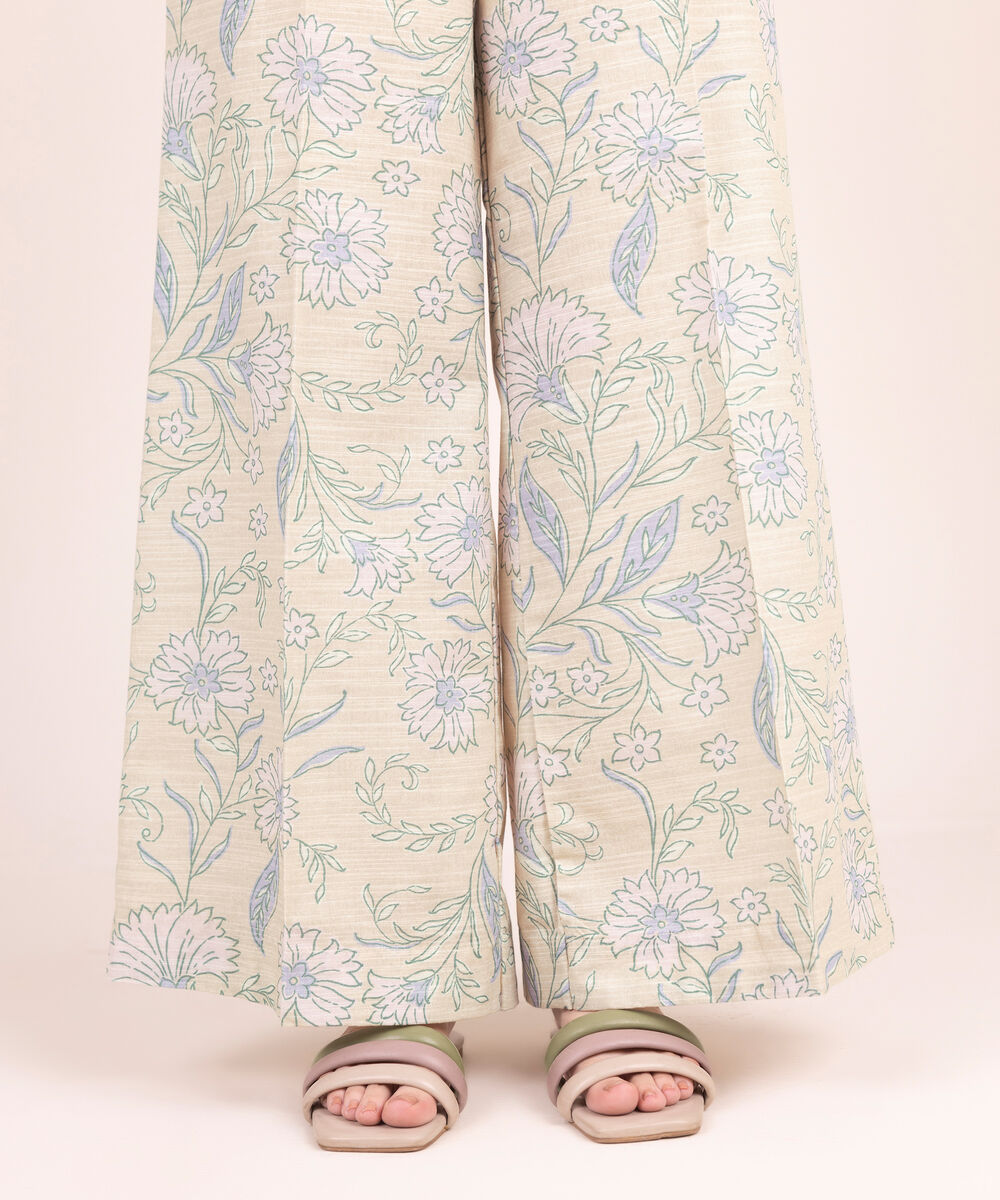 Women's RTW Khaddar Printed Beige Flared Pants
