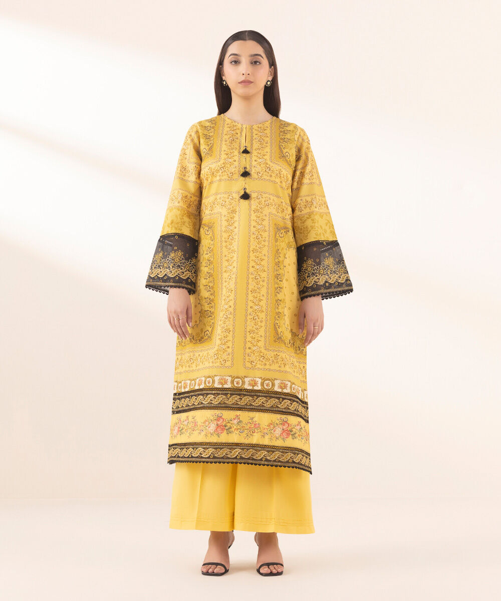 Woman - Yellow Embroidered Zari Lawn Shirt