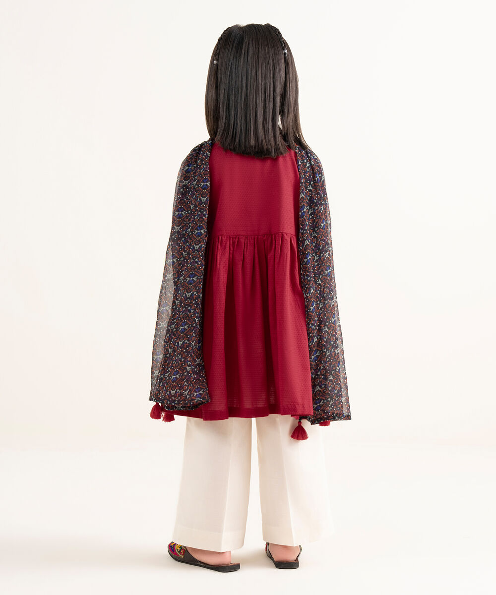 Girls Two Piece Embroidered Textured Lawn Shirt Dupatta