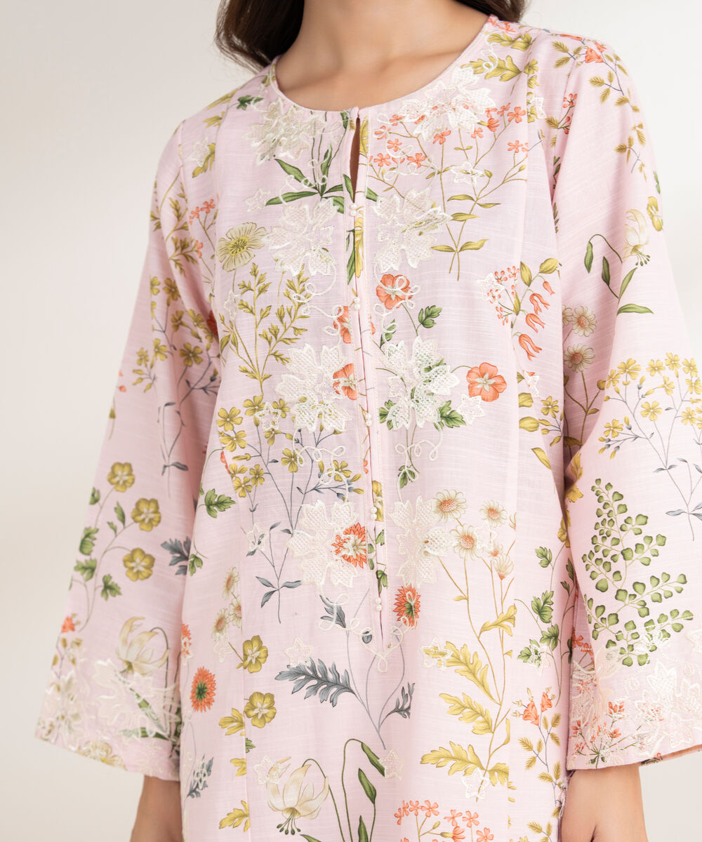 Women's RTW Khaddar Embroidered A-Line Pink Shirt