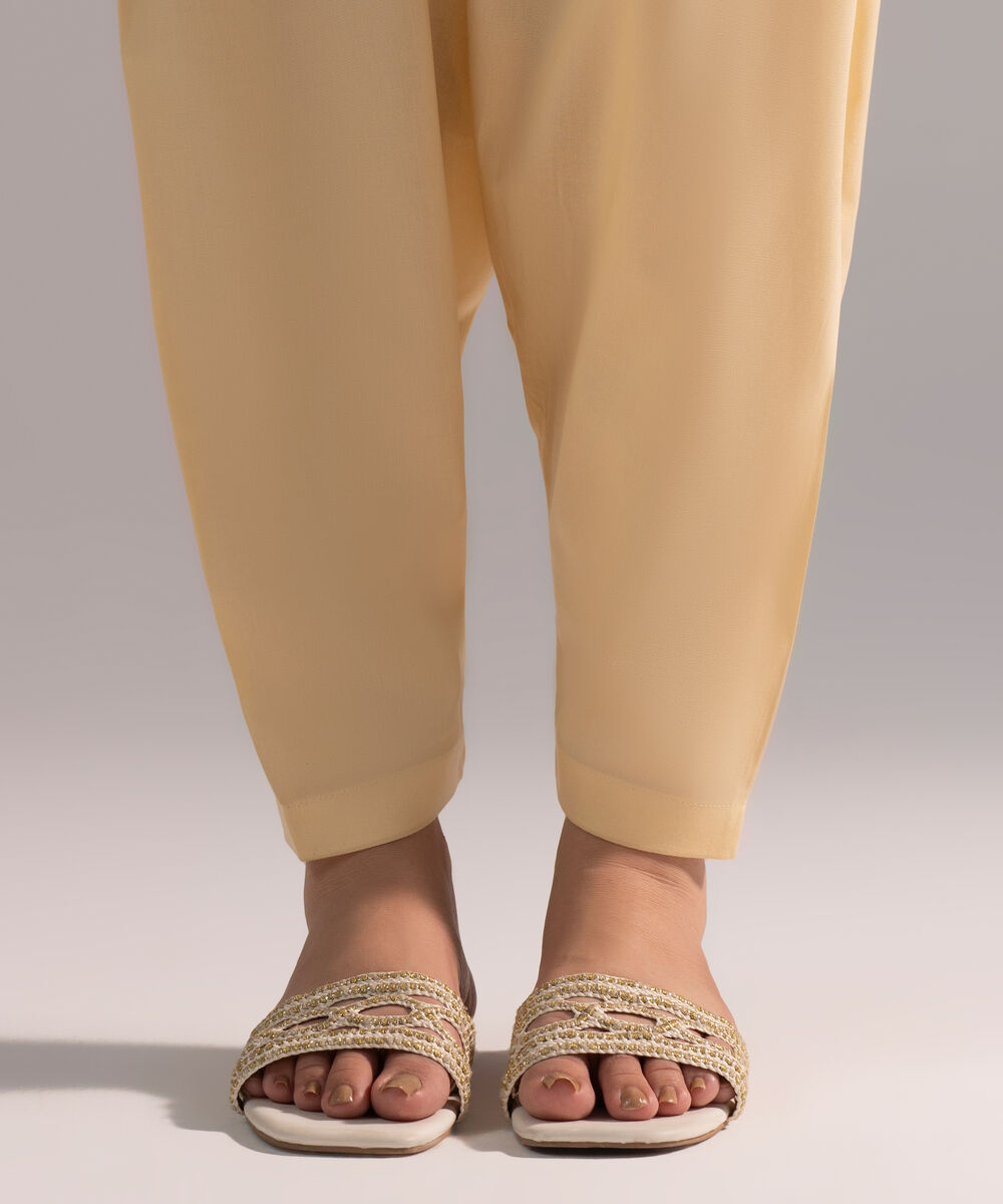 Women's RTW Cambric Solid Pale Yellow Skinny Shalwar