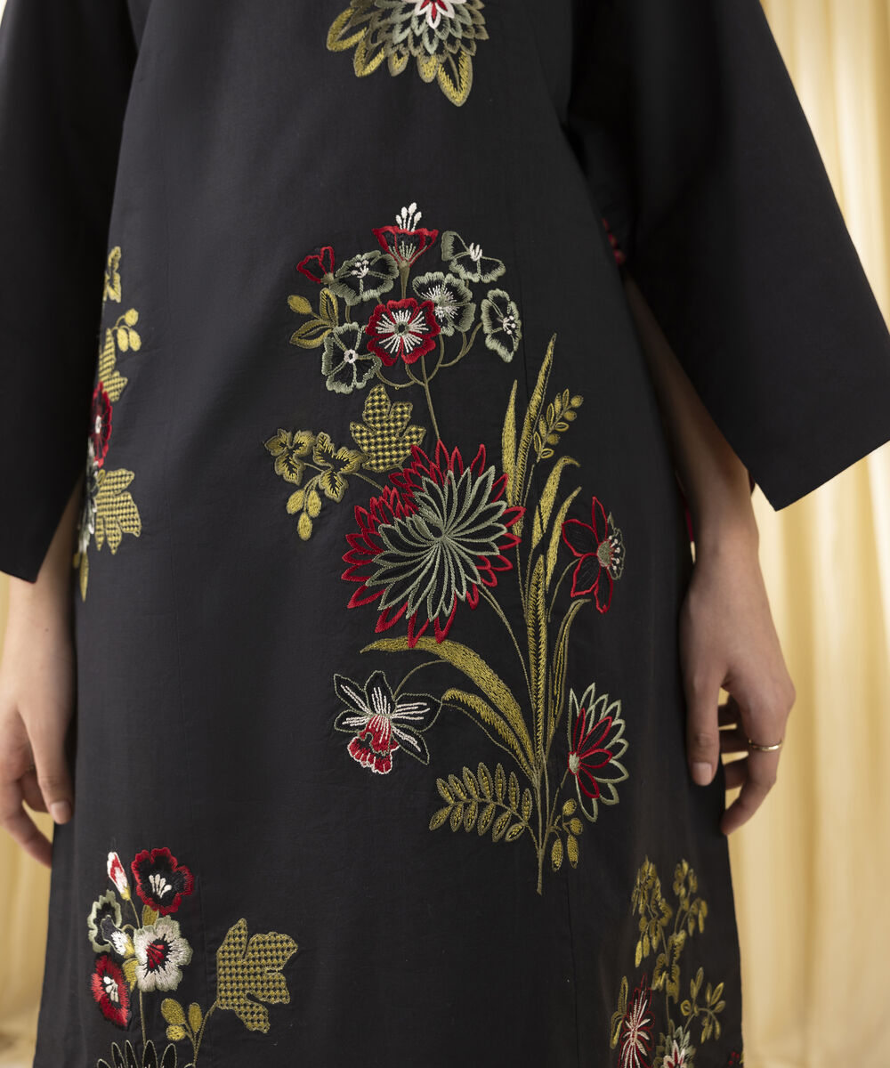 Unstitched Women's Black Textured Lawn 3 Piece Suit