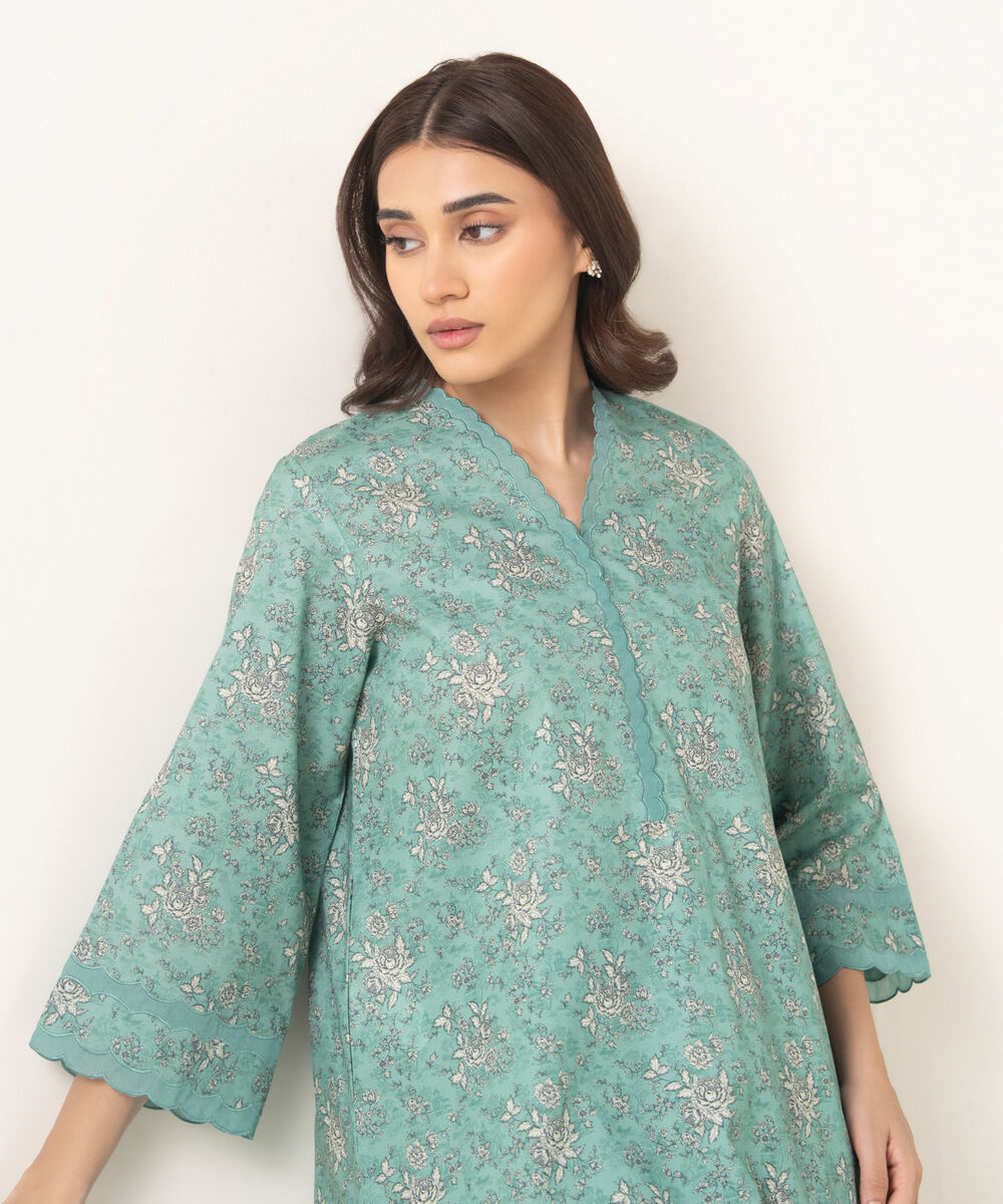 Women's Unstitched Lawn Printed Green 2 Piece Suit