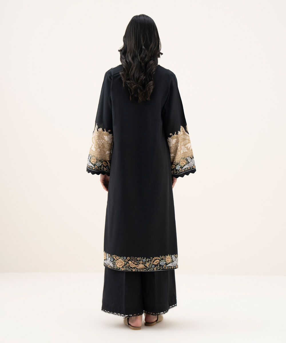 Women's RTW Khaddar Printed A-Line Black Shirt