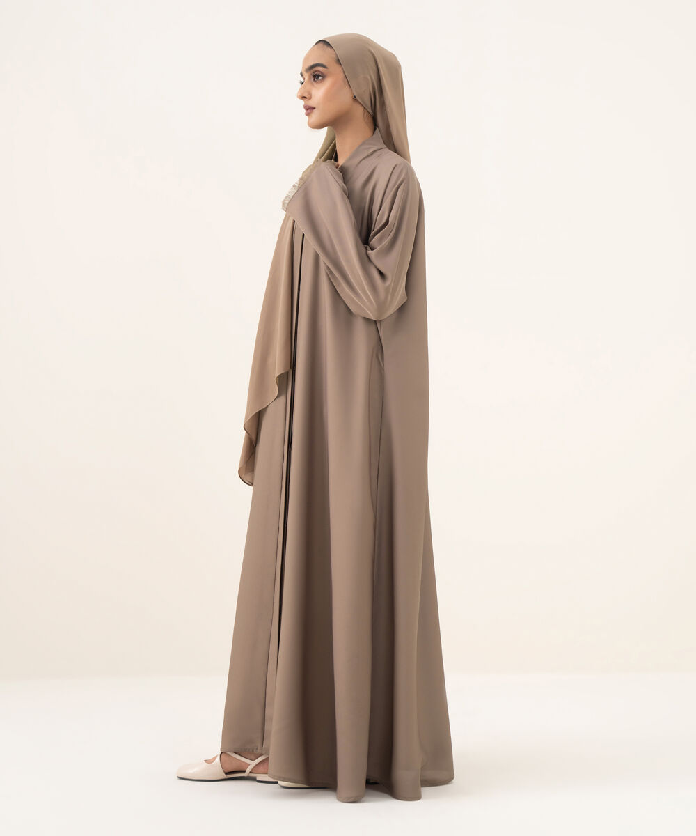 Women's mocha brown button through kimono Abaya