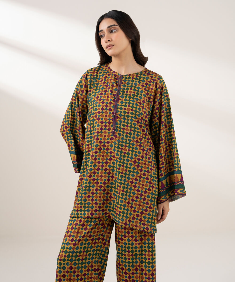 Women's RTW Viscose Linen Printed Straight Green Shirt