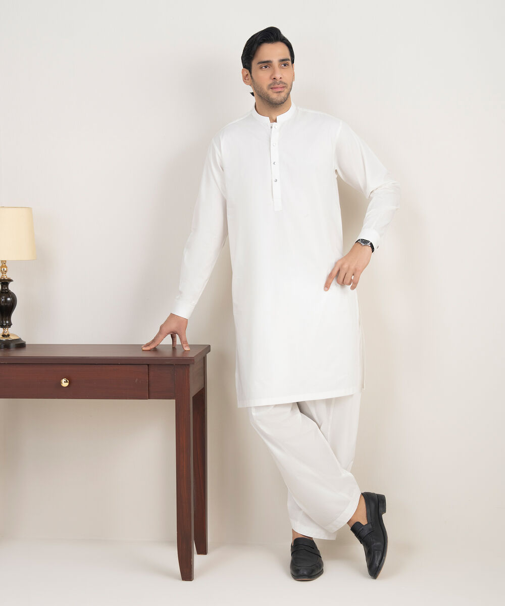 Men's Stitched Luxury Cotton Off White Suit