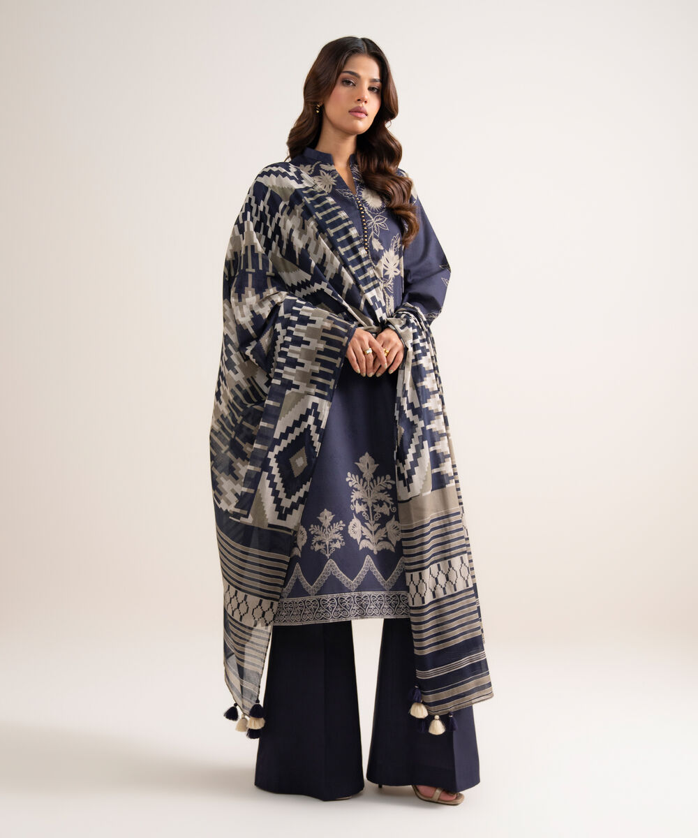 Women's Unstitched Printed Lawn Purple 3 Piece Suit