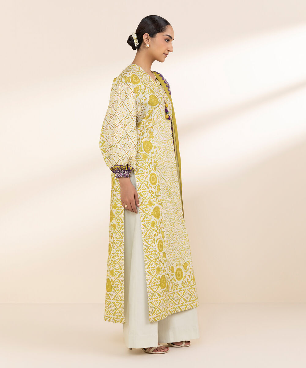 Women's Unstitched Lawn Printed Yellow 2 Piece Suit