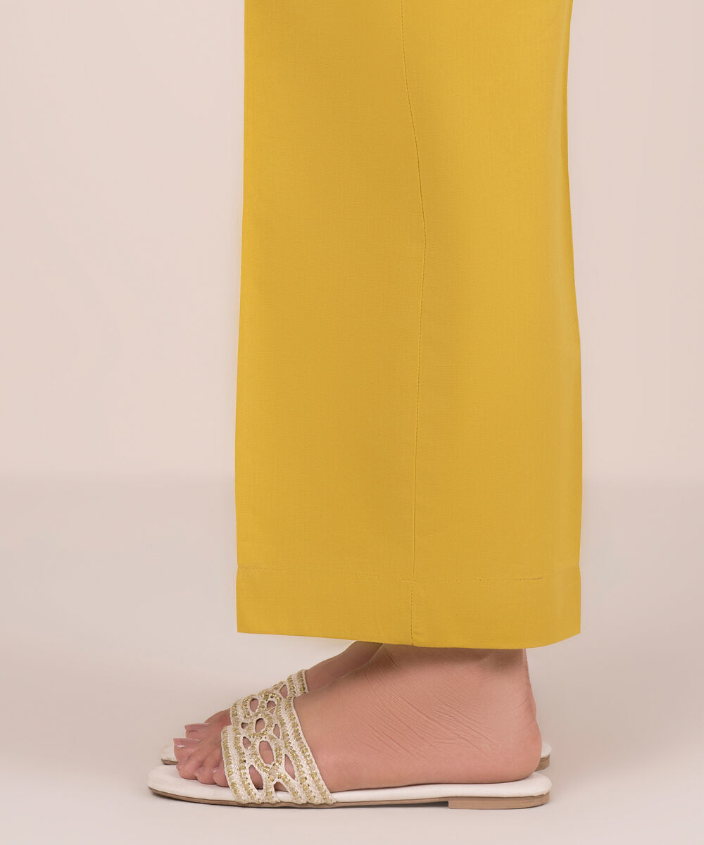 Women's RTW Cambric Solid Yellow Straight Pants