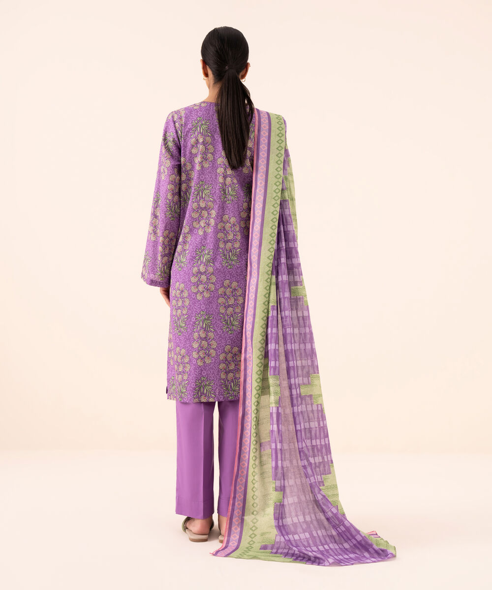 Women's Unstitched Lawn Printed Purple 3 Piece Suit