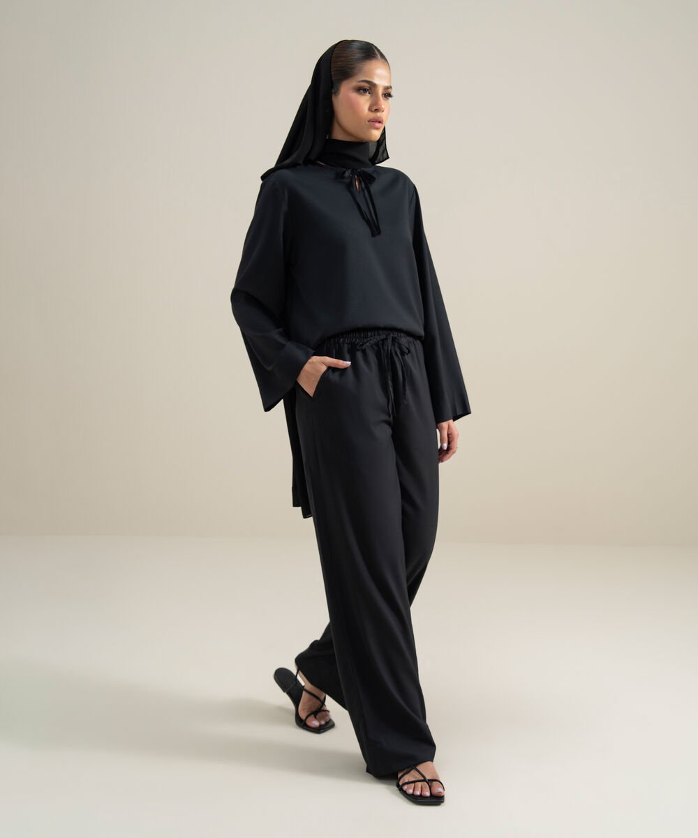 Women's Polyester Black Modest Trousers