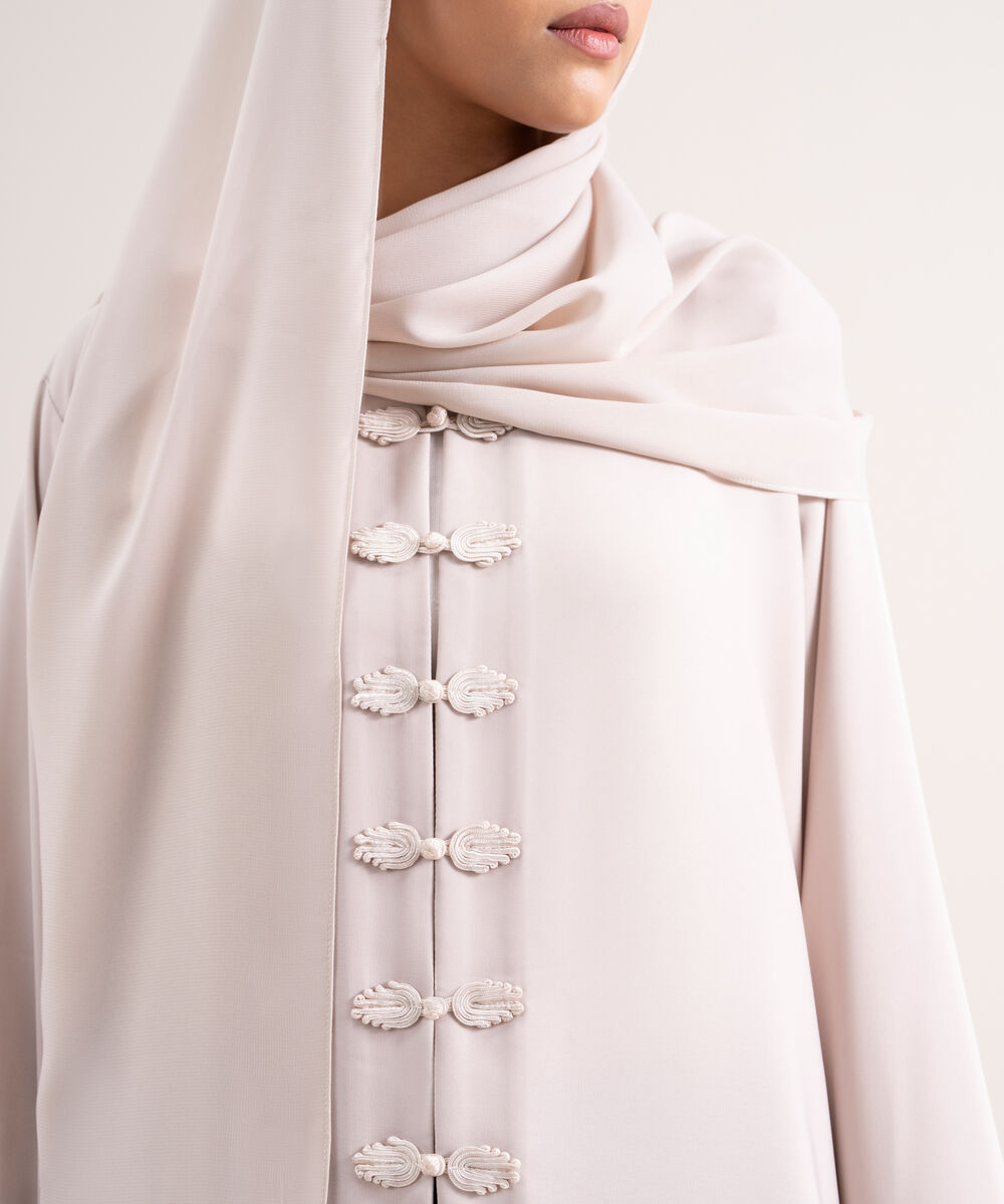 Women's Beige Front Open Abbaya Set