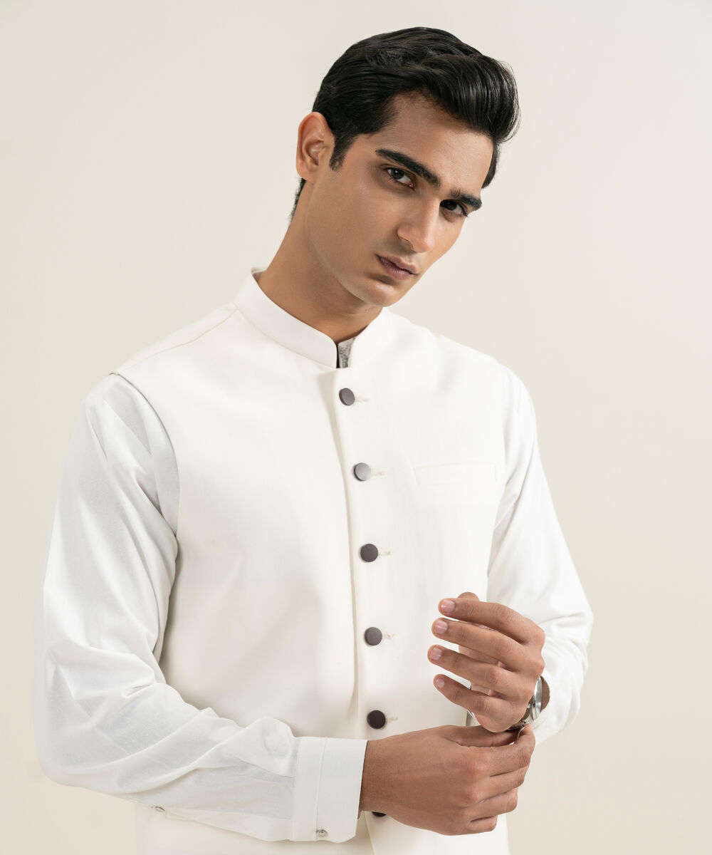 Men's off white Premium Wash & Wear Waistcoat