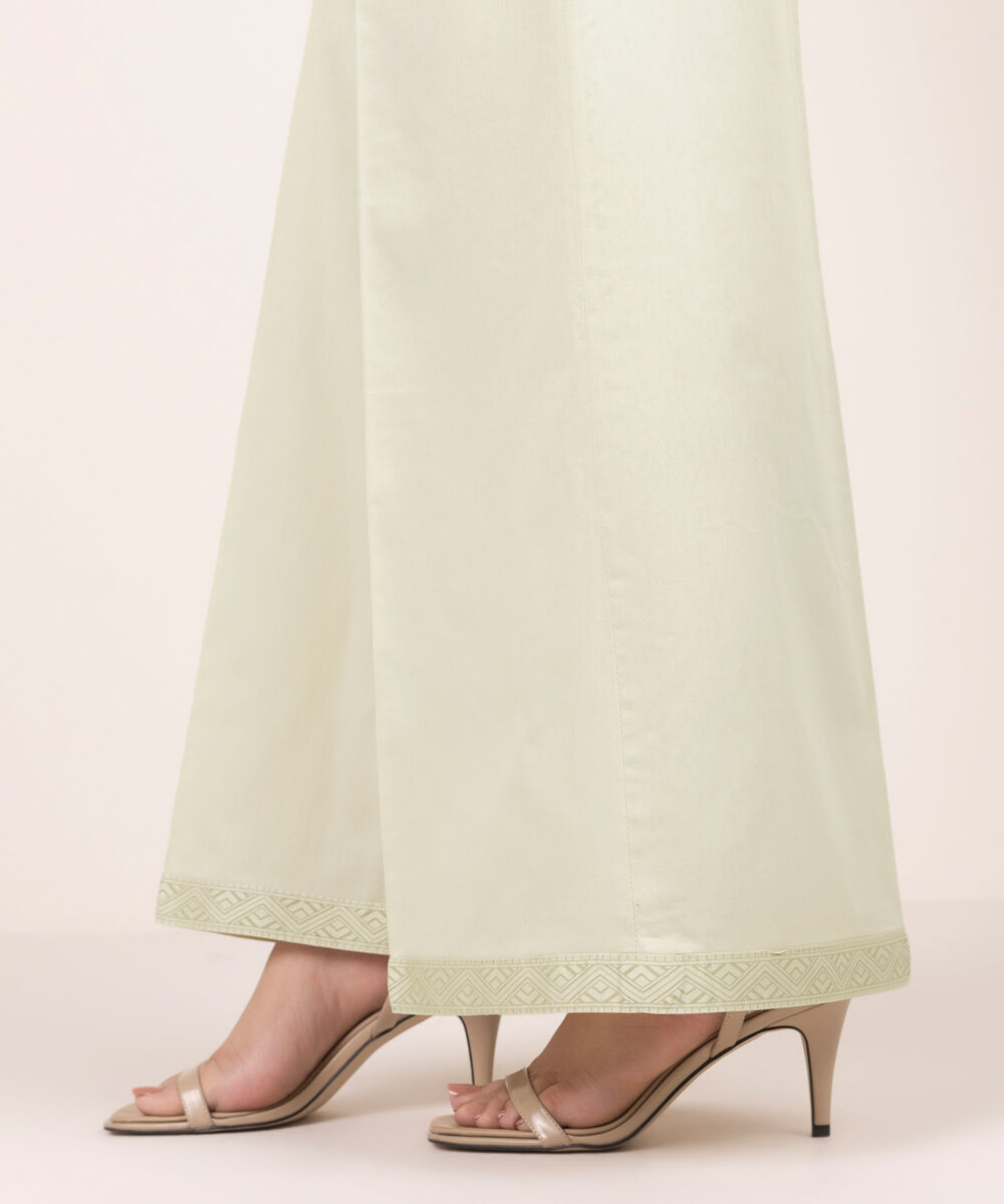 Women's RTW Cambric Solid Beige Flared Pants