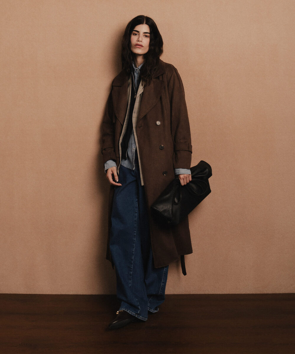 Women's Western Wear Brown Faux Suede Trench Coat